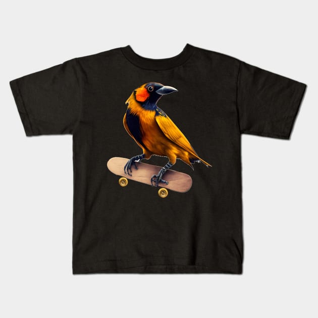 Venezuelan Troupial on a Skateboard Kids T-Shirt by TheJadeCat